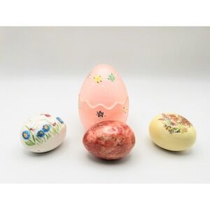 Vintage Easter Egg Lot 4 Crystal Clear Frosted Glass Marble Ceramic Peter Rabbit